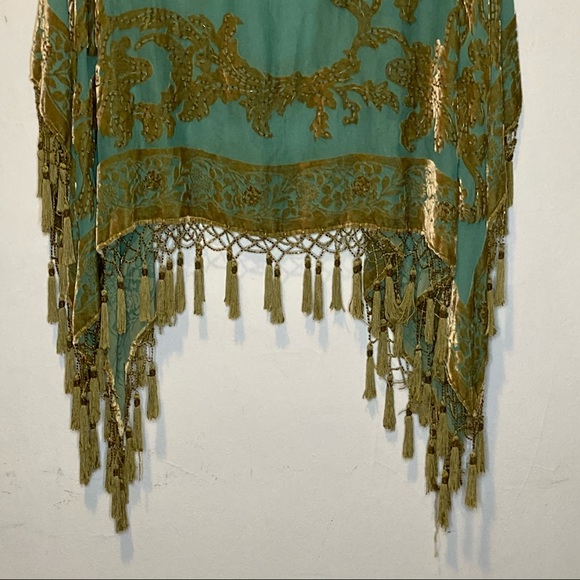 Vintage 1920s Blue Green Sequin Tassel Poncho OS - Picture 3 of 4